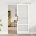 Porte Coulissante  avec Ensemble Quincaillerie 'ORKDAL'Bois Massif & Verre Blanc
