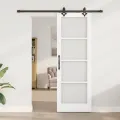 Porte coulissante  avec quincaillerie 'ORKDAL'en blanc, bois massif et verre