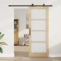 Porte Coulissante  avec Kit de Quincaillerie 'ORKDAL'Bois Massif & Verre