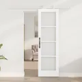 Porte coulissante  avec quincaillerie 'ORKDAL'en bois massif blanc et en verre