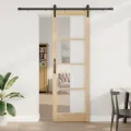 Porte coulissante  avec kit de quincaillerie 'ORKDAL'en bois massif et verre