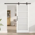 Porte Coulissante  avec Matériel 'ORKDAL'Bois Massif Blanc & Verre
