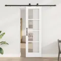 Porte coulissante  avec kit de matériel 'ORKDAL'en bois massif blanc et verre