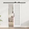 Porte coulissante  avec kit de matériel 'ORKDAL'en bois massif blanc et verre