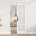 Porte Coulissante  avec Quincaillerie 'ORKDAL'en Bois Massif et Verre Blanc