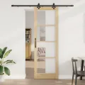 Porte coulissante  avec quincaillerie 'ORKDAL'en bois massif et verre