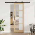 Porte Coulissante  avec Set de Quincaillerie 'ORKDAL'Bois Massif & Verre
