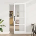 Porte coulissante  avec quincaillerie 'ORKDAL'Blanc en bois massif et verre