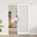 Porte coulissante  avec quincaillerie 'ORKDAL'Blanc en bois massif et verre
