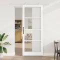 Porte Coulissante  avec Kit de Quincaillerie 'ORKDAL'en Bois Massif Blanc et Verre