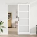 Porte Coulissante  avec Kit de Quincaillerie 'ORKDAL'en Bois Massif Blanc et Verre