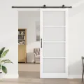Porte Coulissante  avec Quincaillerie 'ORKDAL'en Bois Massif Blanc et Verre