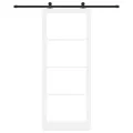 Porte Coulissante  avec Quincaillerie 'ORKDAL'en Bois Massif Blanc et Verre