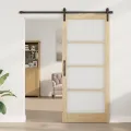 Porte coulissante  avec kit de quincaillerie 'ORKDAL'Bois massif et verre