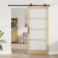 Porte Coulissante  avec Quincaillerie 'ORKDAL'en Bois Massif et Verre