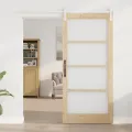 Porte coulissante  avec quincaillerie 'ORKDAL'en bois massif et verre