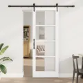 Porte Coulissante  avec Quincaillerie Blanche 78x211 cm en Bois Massif de Pin