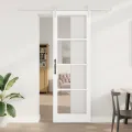 Porte coulissante  avec kit de quincaillerie 'ORKDAL'Bois massif blanc et verre
