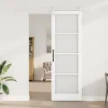 Porte coulissante  avec kit de quincaillerie 'ORKDAL'Bois massif blanc et verre