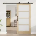Porte Coulissante  avec Quincaillerie 'ORKDAL'en Bois Massif et Verre