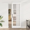 Porte coulissante  avec quincaillerie 'ORKDAL'en bois massif blanc et verre