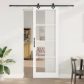 Porte coulissante  avec ensemble matériel Blanc 83x232 cm Bois massif Pin