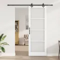 Porte coulissante  avec ensemble matériel Blanc 83x232 cm Bois massif Pin