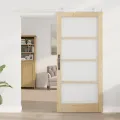 Porte Coulissante  avec Kit de Quincaillerie 'ORKDAL'Bois Massif & Verre