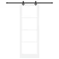 Porte Coulissante avec Matériel 'ORKDAL'Blanc en Bois Massif et Verre