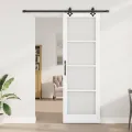 Porte Coulissante  avec Quincaillerie "ORKDAL" Blanc en Bois Massif & Verre