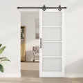 Porte Coulissante  avec Kit de Quincaillerie Blanche 78x211 cm en Bois Massif de Pin
