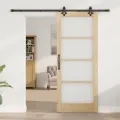 Porte coulissante  avec ensemble de matériel 'ORKDAL'en bois massif et verre