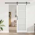 Porte coulissante  avec kit de quincaillerie "ORKDAL" blanche en bois massif et verre
