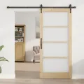 Porte Coulissante avec Matériel Set 93x202 cm Bois Massif Pin