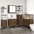Ensemble de meubles de salle de bain 5 pièces  en bois d'ingénierie chêne marron