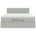 Cadre de lit ottoman et matelas gris clair 140x190 velours