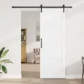 Porte Coulissante  avec Jeu de Quincaillerie Blanche 83x232 cm Bois Massif Pin