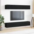 Ensemble meuble TV 4 pièces - Fixé au mur en chêne noir