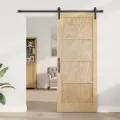 Porte Coulissante Ensemble de 2 Naturel et noir Bois de pin massif