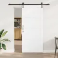 Porte Coulissante  avec Matériel Blanc 93x211 cm Bois Massif Pin