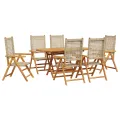 Ensemble de jardin 7 pièces  en bois d’acacia massif et poly rotin beige