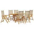Ensemble de jardin 7 pièces  en bois d’acacia massif et poly rotin beige