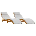 Chaises Longues avec Coussins 2 pcs Gris Clair Bois Massif d'Acacia