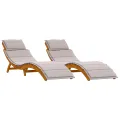 Chaises longues  avec coussins 2 pcs Taupe en bois massif d'acacia