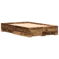 Lit  avec tiroirs en vieux bois 120x200 cm en bois d'ingénierie