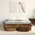 Lit  avec tiroirs en vieux bois 120x200 cm en bois d'ingénierie
