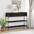 Table Console  Noir Chêne 100x25x75 cm Bois Ingénierie et Acier