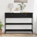 Table Console  Noir Chêne 100x25x75 cm Bois Ingénierie et Acier