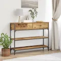 Table Console  en Bois Vieilli 100x25x75 cm en Bois Ingénierie et Acier