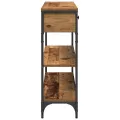Table Console  en Bois Vieilli 100x25x75 cm en Bois Ingénierie et Acier